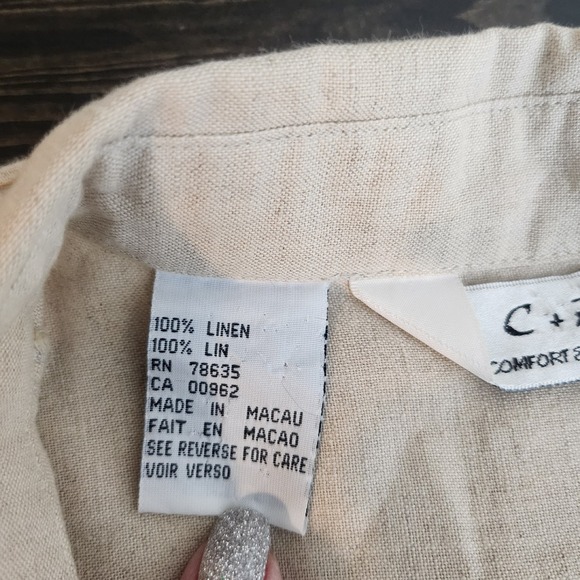 C + R‎ Comfort & Relax Womans Beige Linen Blouse Long Sleeve Size Small - Picture 4 of 5
